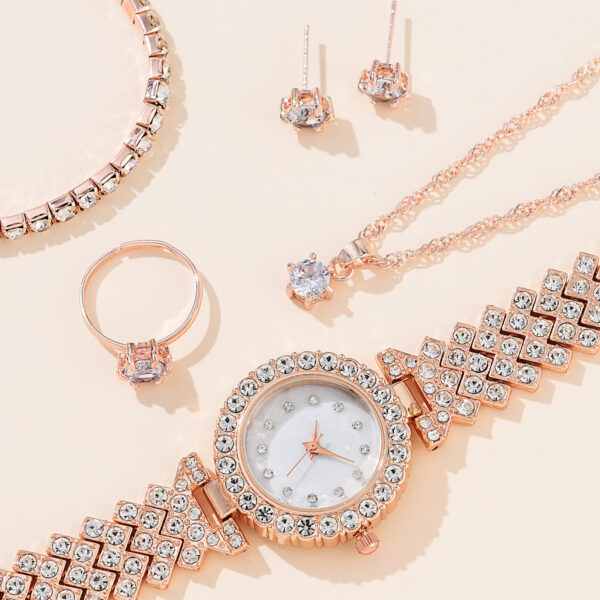 Women's Alloy Quartz Watch Necklace Earrings Bracelet Ring Suit - Image 7