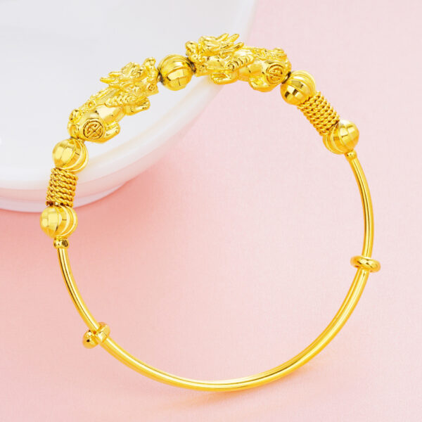 Vietnam Shajin Double Pixiu Push-Pull Bracelet, Gold-Plated Brass Jewelry - Image 4
