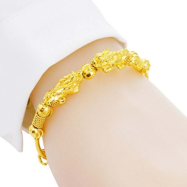 Vietnam Shajin Double Pixiu Push-Pull Bracelet, Gold-Plated Brass Jewelry - Image 2