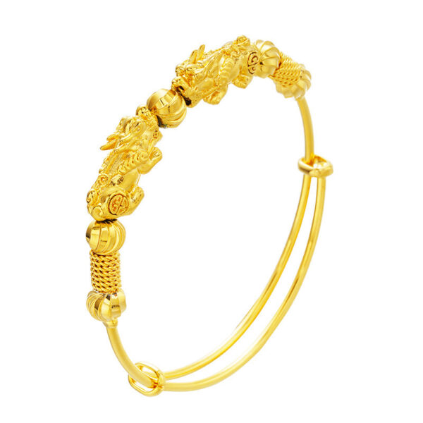 Vietnam Shajin Double Pixiu Push-Pull Bracelet, Gold-Plated Brass Jewelry - Image 3
