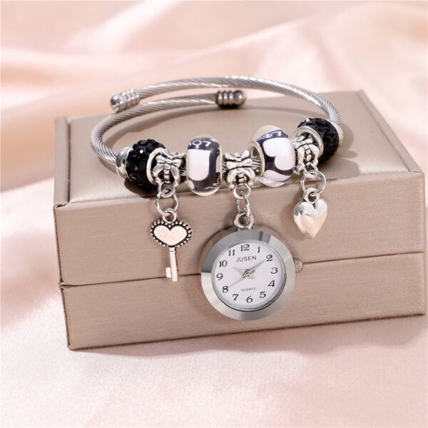 Women Bangle Watch Love Heart Key Pendant Quartz Women Bangle Watch - Image 3