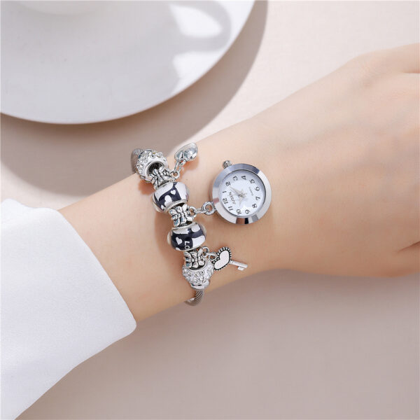 Women Bangle Watch Love Heart Key Pendant Quartz Women Bangle Watch - Image 6