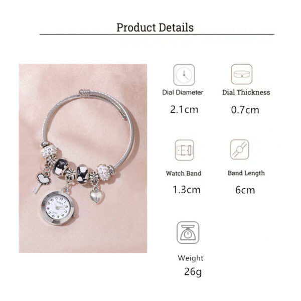 Women Bangle Watch Love Heart Key Pendant Quartz Women Bangle Watch - Image 7