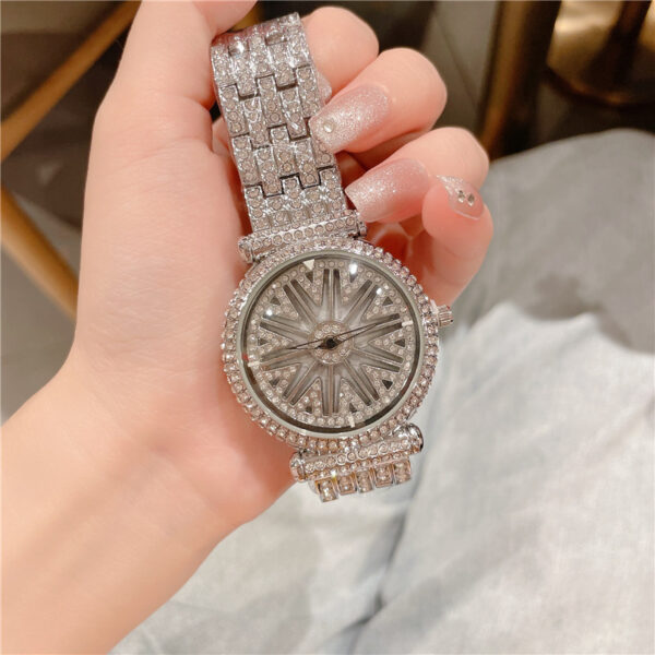 Women's Fashion Diamond Round Waterproof Rotation Watch - Image 3