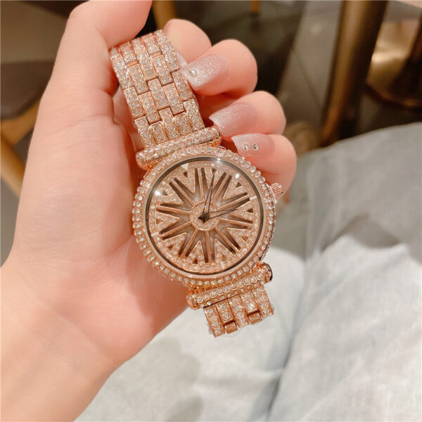 Women's Fashion Diamond Round Waterproof Rotation Watch - Image 4