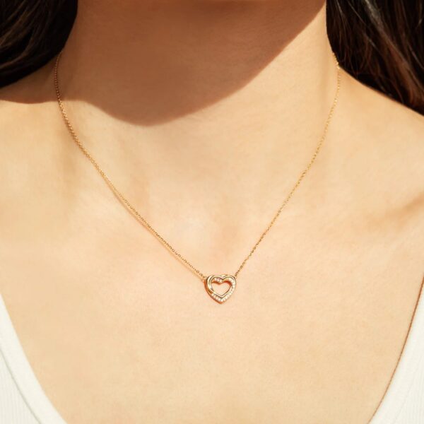 S925 Sterling Silver Overlapping Double Hollow Heart Necklace For Women - Image 2