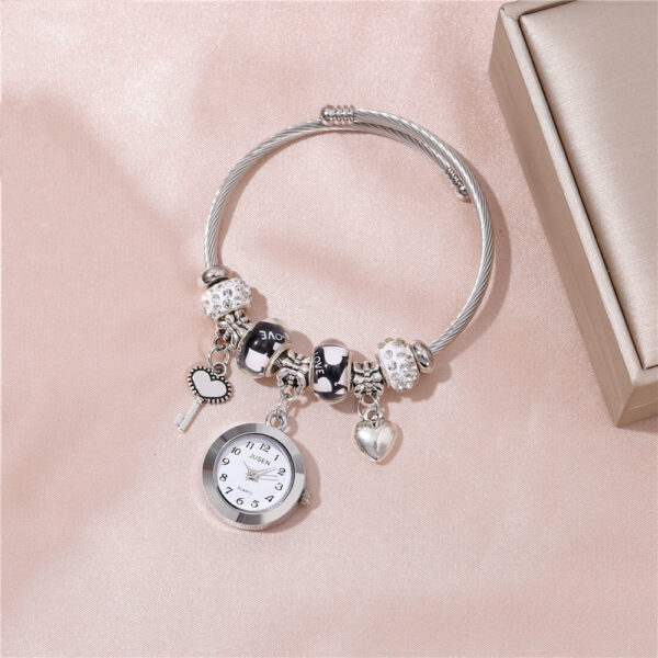 Women Bangle Watch Love Heart Key Pendant Quartz Women Bangle Watch - Image 4