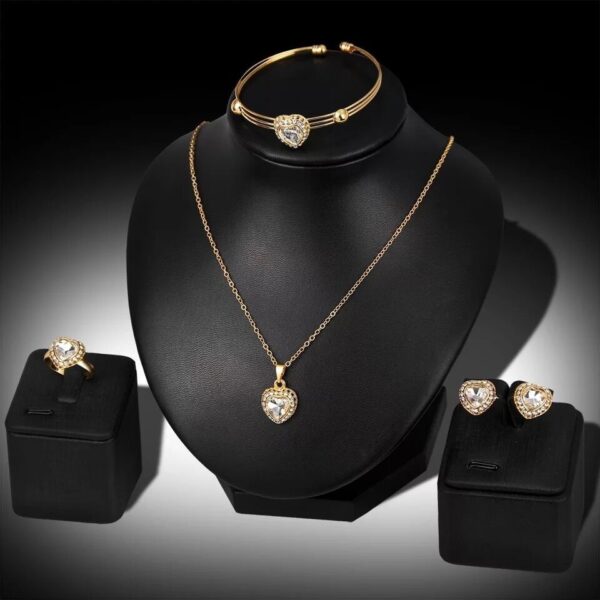 Jewelry Set Peach Heart Rhinestone Earrings Love Necklace Bridal Jewelry Set - Image 6