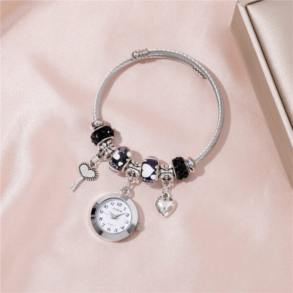 Women Bangle Watch Love Heart Key Pendant Quartz Women Bangle Watch - Image 10