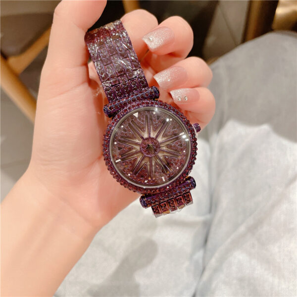 Women's Fashion Diamond Round Waterproof Rotation Watch - Image 9