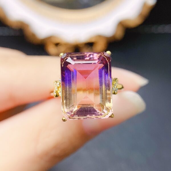 Natural Ametrine Ring S925 Silver Inlaid Main Stone - Image 2