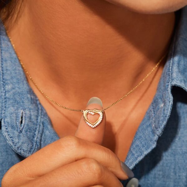S925 Sterling Silver Overlapping Double Hollow Heart Necklace For Women - Image 5